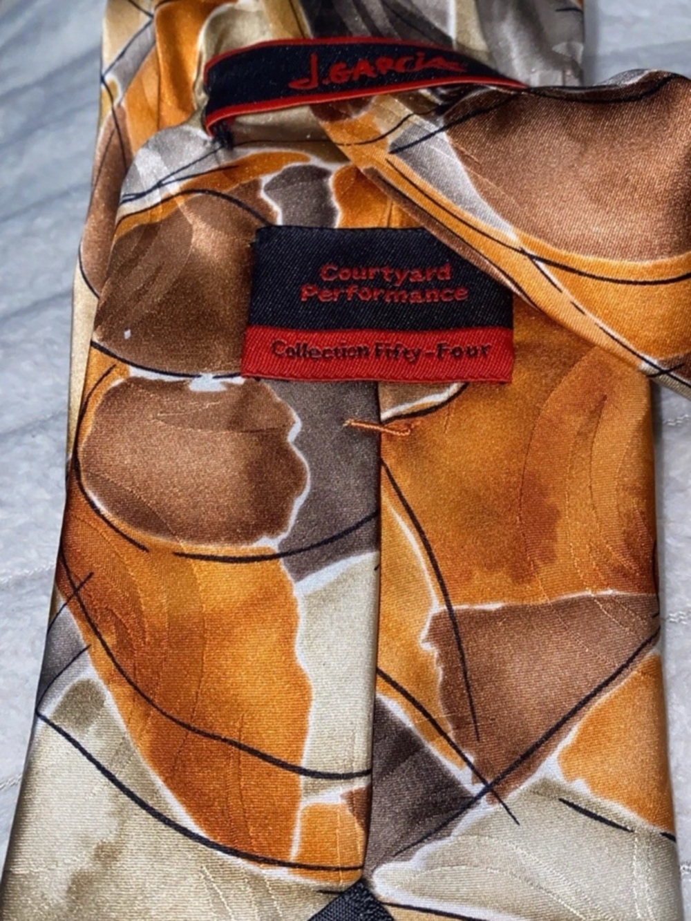 4/$25*J. Garcia 100% Silk Brown Orange Abstract Men's Tie Courtyard Collection - Picture 4 of 6